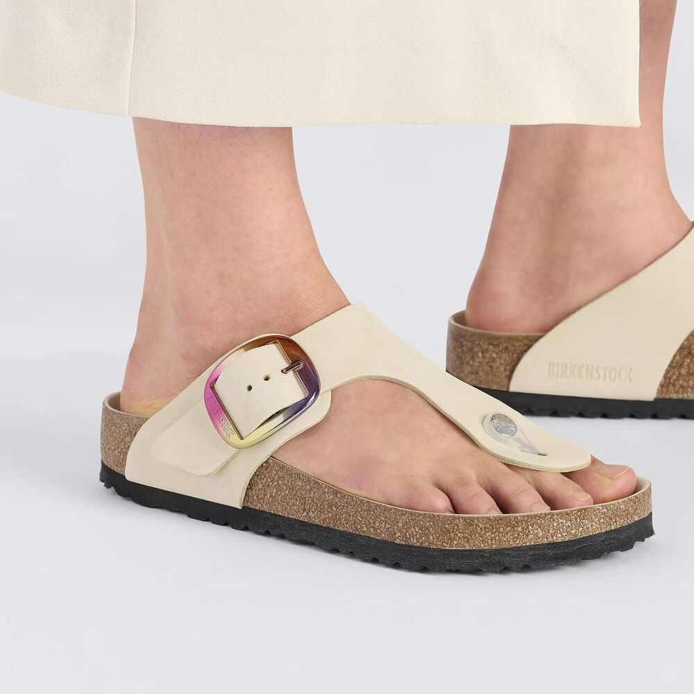 Birkenstock Women Gizeh Big Buckle Ecru Leather Sandals EU 37 REGULAR $165 NIB